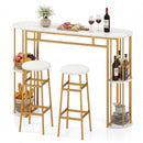 60 Inch Dining Table and 2 Upholstered Barstools with Faux Marble Tabletop