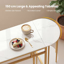 60 Inch Dining Table and 2 Upholstered Barstools with Faux Marble Tabletop