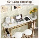 60 Inch Long Bar Table Narrow with Faux Marble Tabletop and Storage Shelves