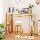 60 Inch Long Bar Table Narrow with Faux Marble Tabletop and Storage Shelves