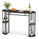 60 Inch Long Bar Table Narrow with Faux Marble Tabletop and Storage Shelves