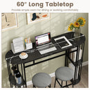 60 Inch Long Bar Table Narrow with Faux Marble Tabletop and Storage Shelves