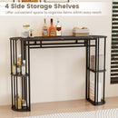 60 Inch Long Bar Table Narrow with Faux Marble Tabletop and Storage Shelves
