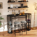 60 Inch Long Bar Table Narrow with Faux Marble Tabletop and Storage Shelves