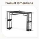 60 Inch Long Bar Table Narrow with Faux Marble Tabletop and Storage Shelves