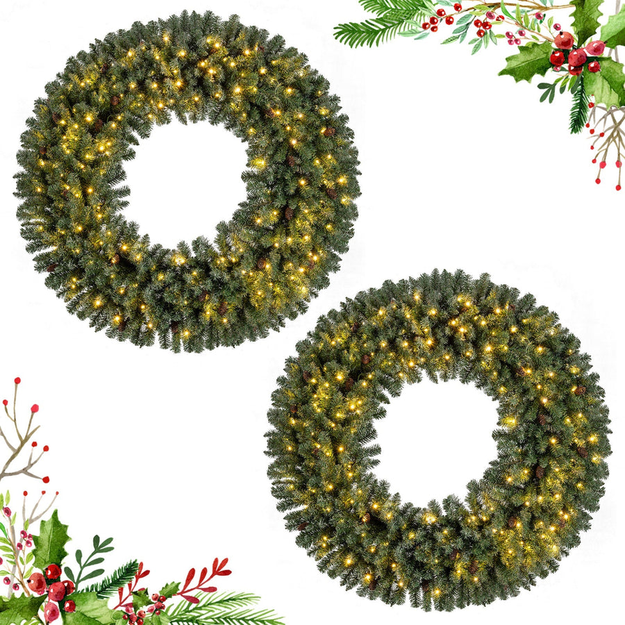 60 Inch Pre-Lit Artificial Christmas Wreath 200 LED Warm White Lights