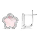 14K White Gold Mother of Pearl and 1/5 Cttw Diamond Halo Star Stud Earrings