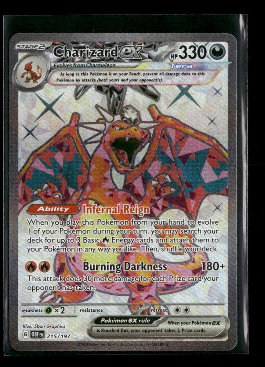 pokemon cards obsidian flames charizard The Most Valuable TCG From The Scarlet & Violet Era this item offers a spectacular aesthetic for a gallery Pokmon Charizard ex 215/197 SV03