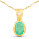 18K Yellow Gold Plated 0.67 Carat Genuine Emerald and White Topaz .925 Sterling Silver Pendant