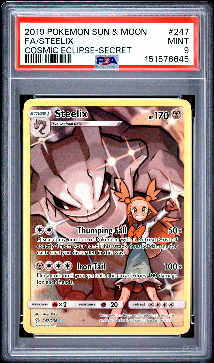 2019 Pokemon Sun & Moon Cosmic Eclipse-Secret Fa/Steelix 9 PSA #247 – Ralphie's Funhouse
