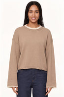 Womens Pullover Sweater Loose-Fit Round-Neck Casual Knit Top