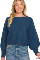 Zenana Boat Neck Balloon Sleeve Sweater