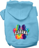 Pet Dog & Cat Screen Printed Hoodie for Small to Medium Pets (Sizes XS-XL), "Alabama Bright Tie Dye"