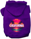 Pet Dog & Cat Screen Printed Hoodie for Small to Medium Pets (Sizes XS-XL), "California Neon Beach Sunset"
