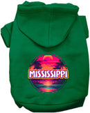 Pet Dog & Cat Screen Printed Hoodie for Small to Medium Pets (Sizes XS-XL), "Mississippi Neon Beach Sunset"