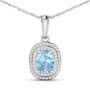 1.35 Carat Genuine Aquamarine and White Diamond 14K White Gold Pendant