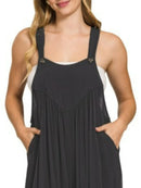 Zenana Woven Rayon Crepe Wide Leg Overalls