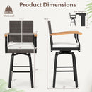 Set of 2 Outdoor 360¬∞ Swivel Bar Stool with Cushion and Acacia Wood Armrests