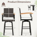 Set of 2 Outdoor 360¬∞ Swivel Bar Stool with Cushion and Acacia Wood Armrests