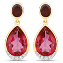 7.98 Carat Genuine Pink Topaz, Rhodolite Garnet and White Diamond .925 Sterling Silver Earrings