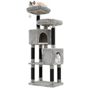 62 Inch Tall Cat Tower with Scratching Posts and Soft Flannel Covering-Light Gray