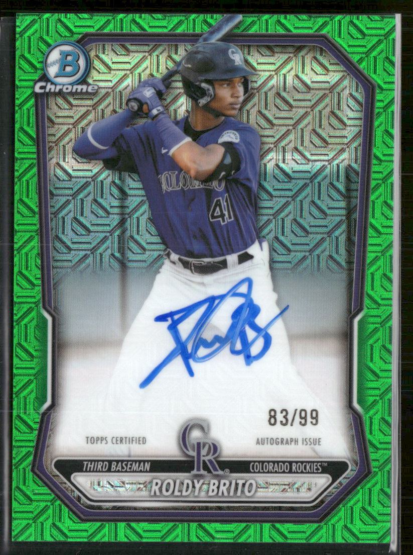 2026 Bowman Chrome Prospect Auto Green Mojo #/99 Roldy Brito #BMA-RB