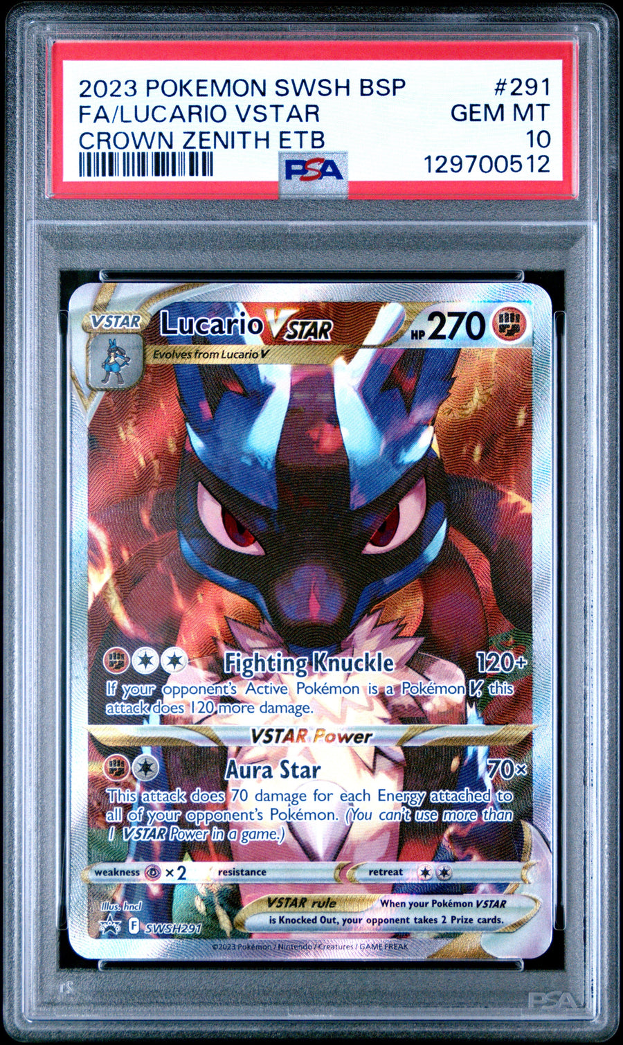 2023 Pokemon Swsh Black Star Promo Crown Zenith Etb Fa/Lucario Vstar 10 PSA #291
