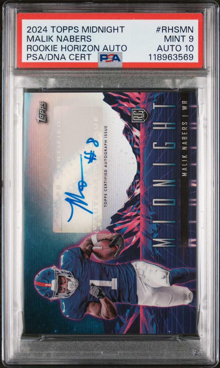 2024 Topps Midnight Rookie Horizon Signatures Malik Nabers 9 Auto PSA #RHSMN