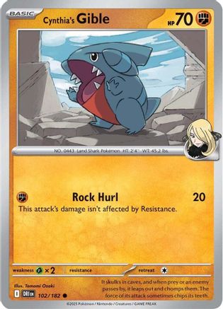 Cynthia's Gible 102 - SV10 Destined Rivals Reverse Holofoil