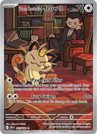 Team Rocket's Meowth 203/182 - SV10 Destined Rivals Holofoil