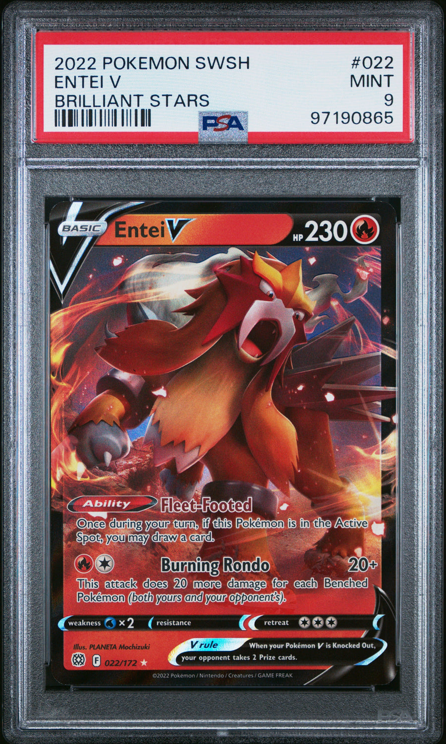 2022 Pokemon Sword & Shield Brilliant Stars Entei V 9 PSA #022