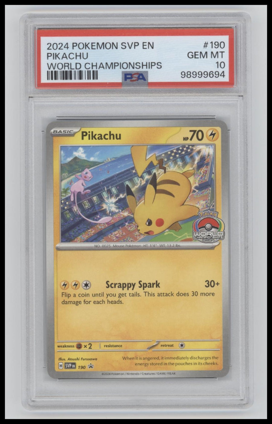 2024 Pokemon Sv Black Star Promo World Championships Pikachu 10 PSA #190
