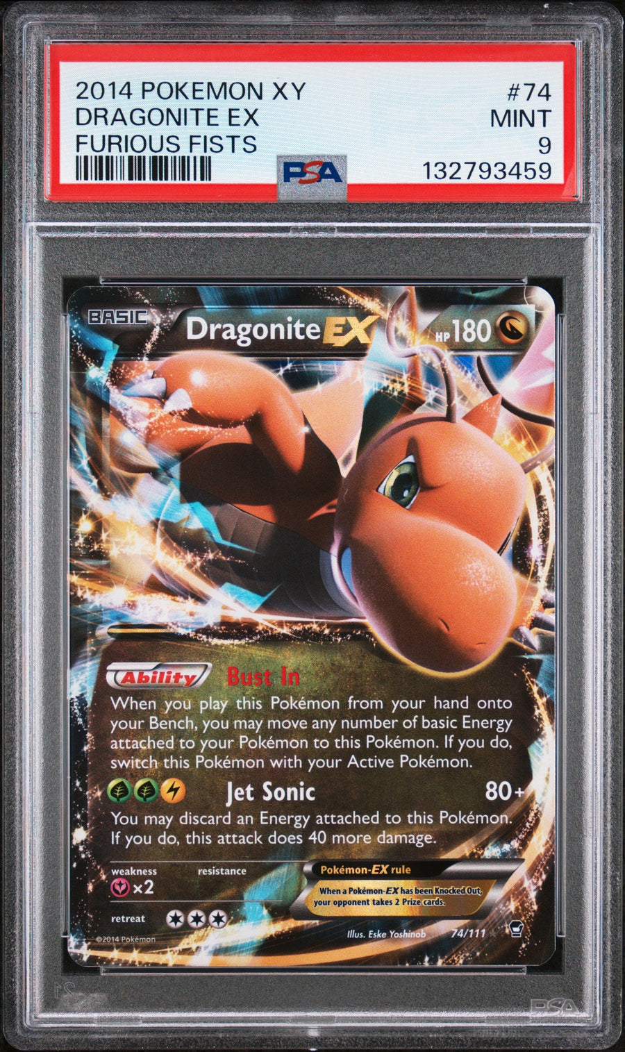 2014 Pokemon Xy Furious Fists Dragonite Ex 9 PSA #74