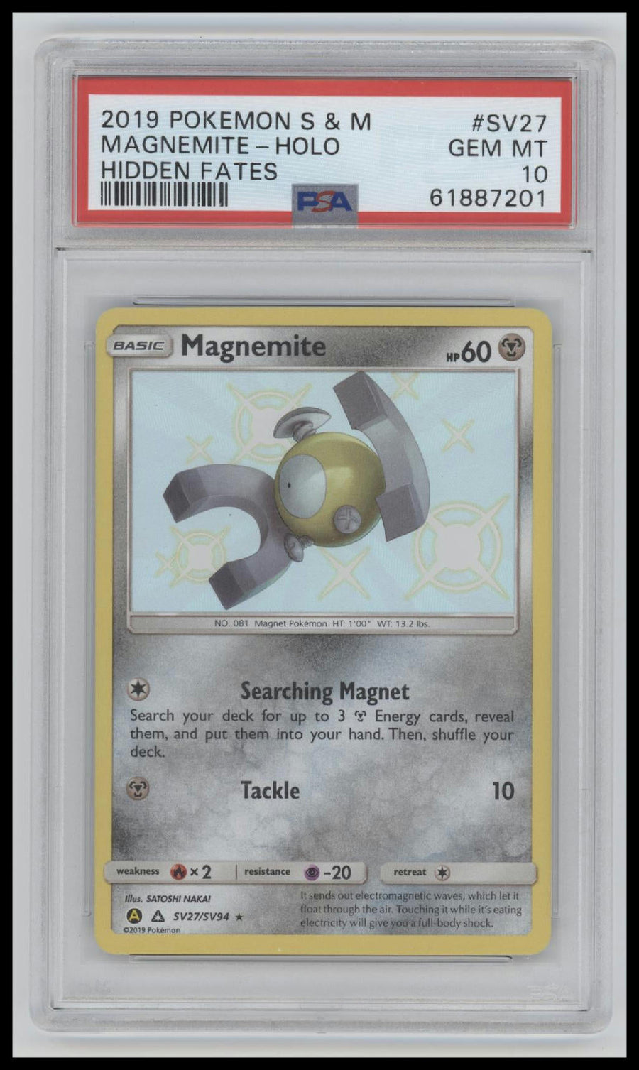 2019 Pokemon Sun & Moon Hidden Fates Magnemite-Holo 10 PSA #SV27