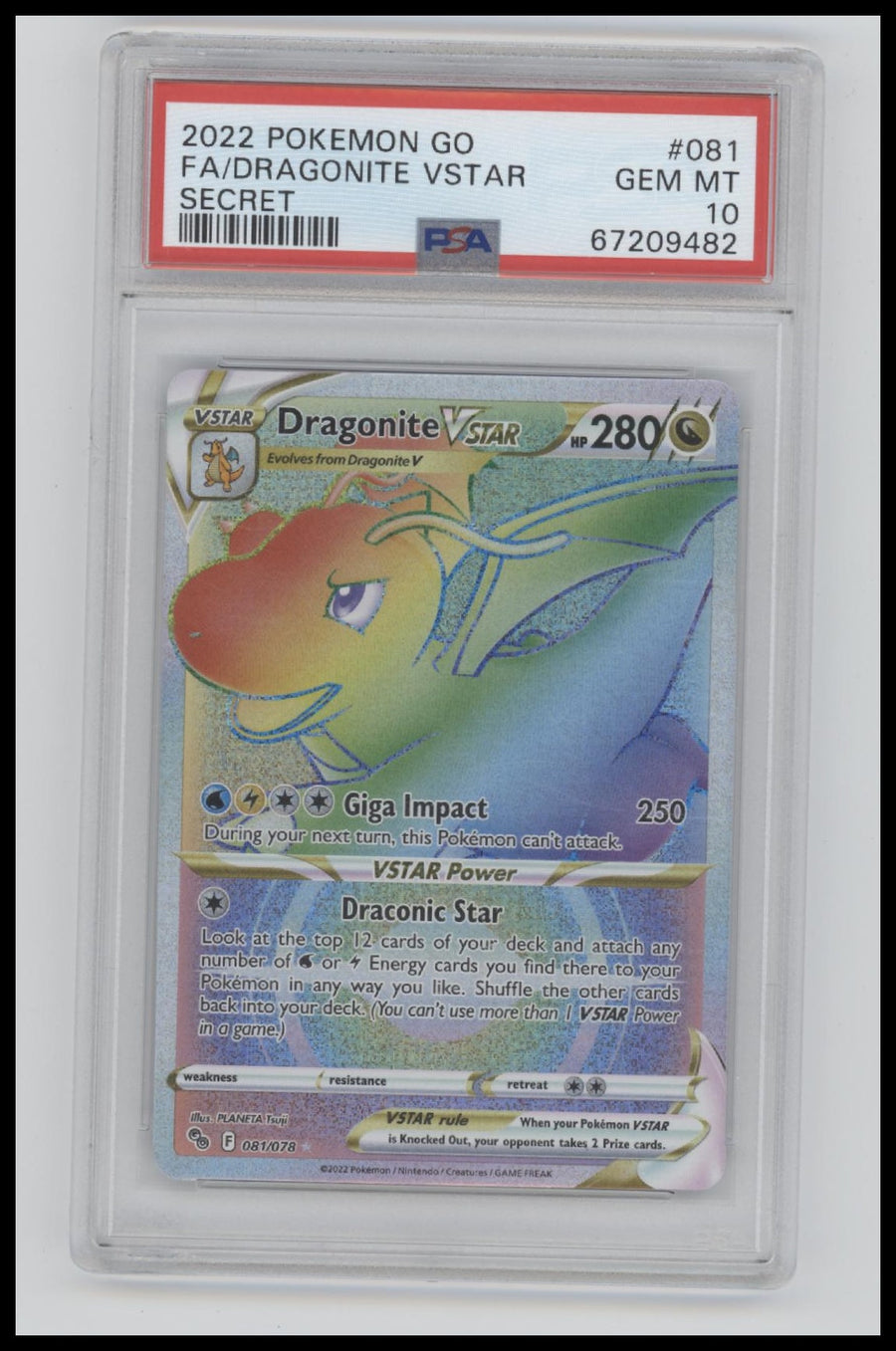 2022 Pokemon Go Secret Fa/Dragonite Vstar 10 PSA #081