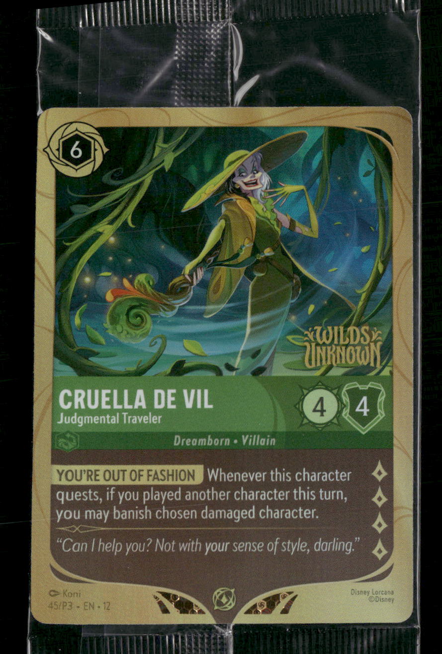 Disney Lorcana Promo Cards Cruella De Vil - Judgmental Traveler #45 (Sealed)