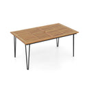 63 Inch Rectangular Outdoor Dining Table for 6 People with Acacia Wood Tabletop and Umbrella Hole