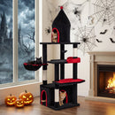 63 Inch Gothic Cat Tree with Condo and Top Cave for Large Cats 20+ LBS