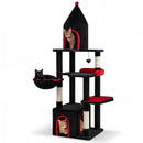 63 Inch Gothic Cat Tree with Condo and Top Cave for Large Cats 20+ LBS