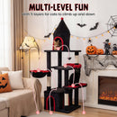 63 Inch Gothic Cat Tree with Condo and Top Cave for Large Cats 20+ LBS