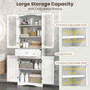 63 Inch Tall Bathroom Storage Cabinet with 2 Glass Doors and Adjustable Shelves Drawer