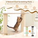 63 Inch Tall Wooden Cat Tree with 2-Story Condo and Plush Padded Top Perch-Natural