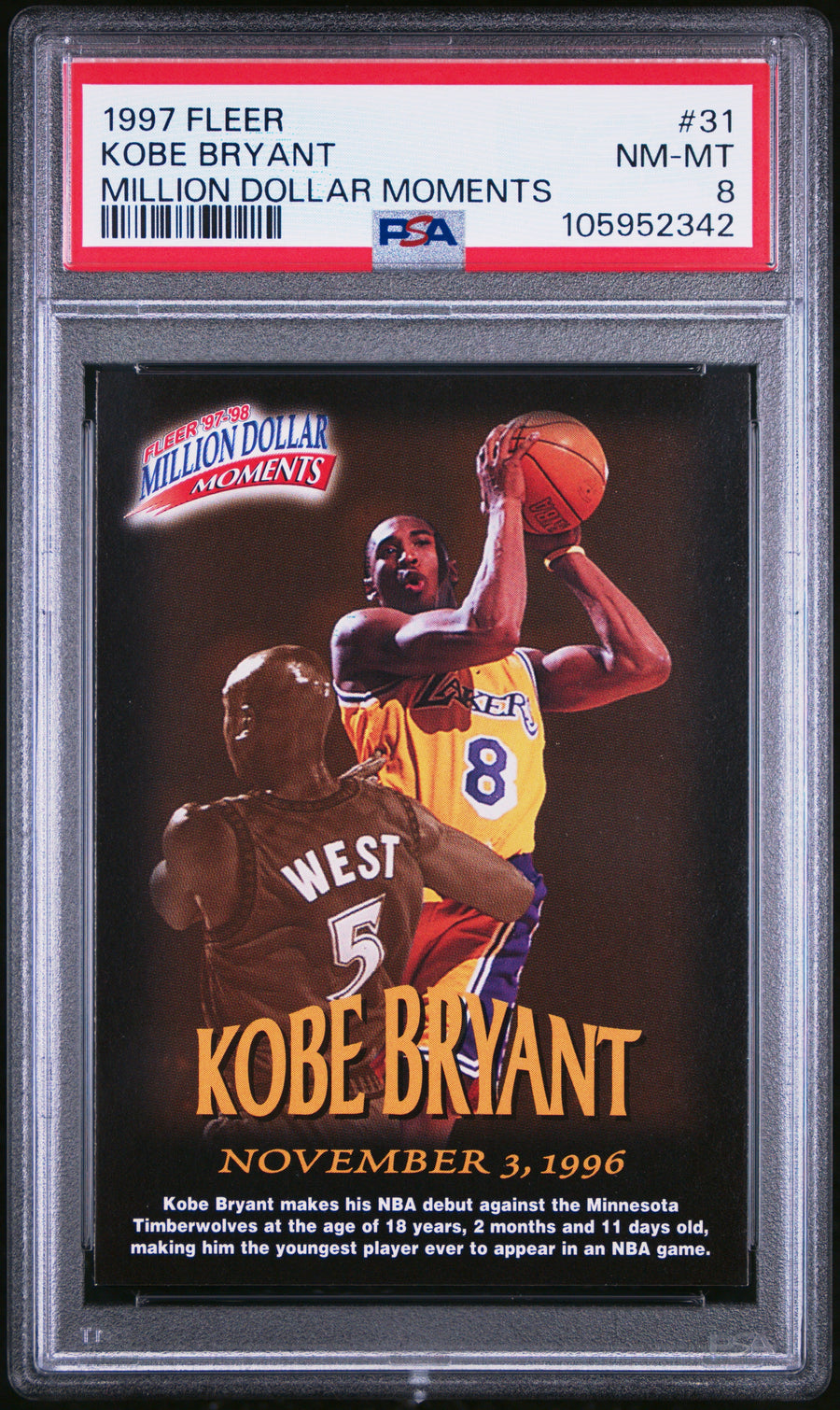 1997 Fleer Million Dollar Moments Million Dollar Moments Kobe Bryant 8 PSA #31