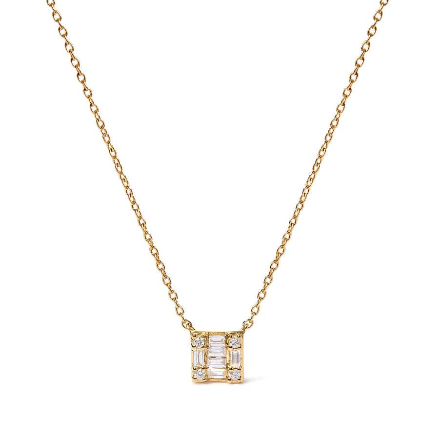 10K Yellow Gold 1/10 Cttw Round and Baguette Diamond Mosaic Composite Square 18