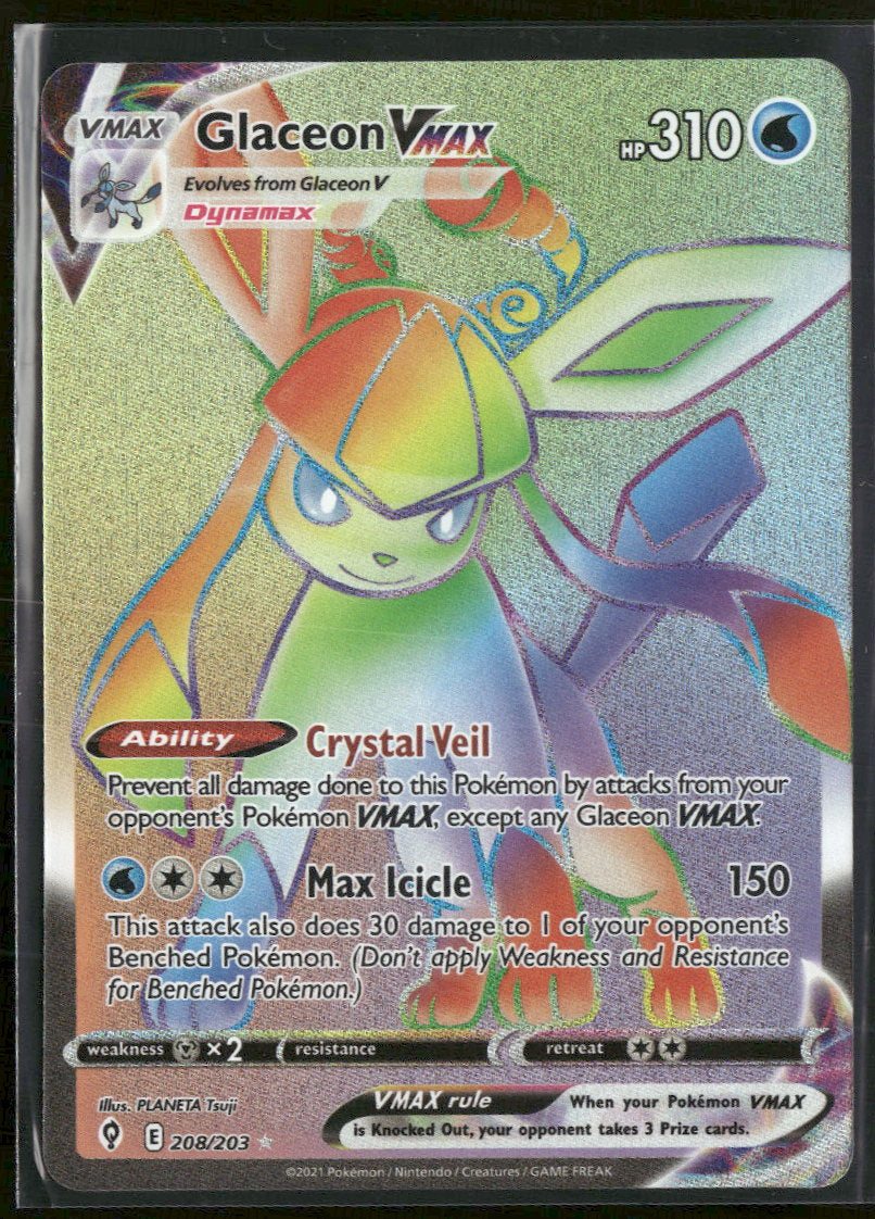 SWSH07: Evolving Skies Glaceon VMAX (Secret) #208/203