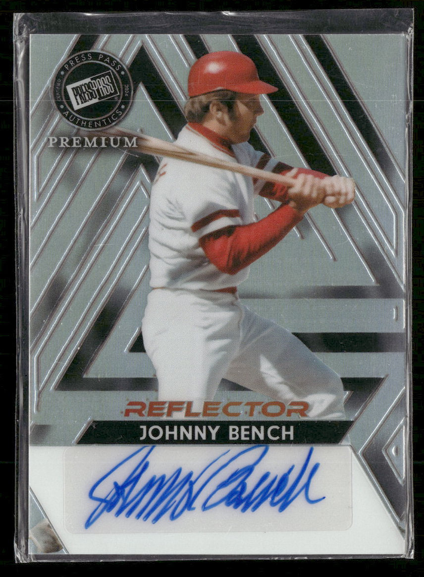 2024 Leaf Press Pass Reflector #/35 Johnny Bench Auto #BA-JB1