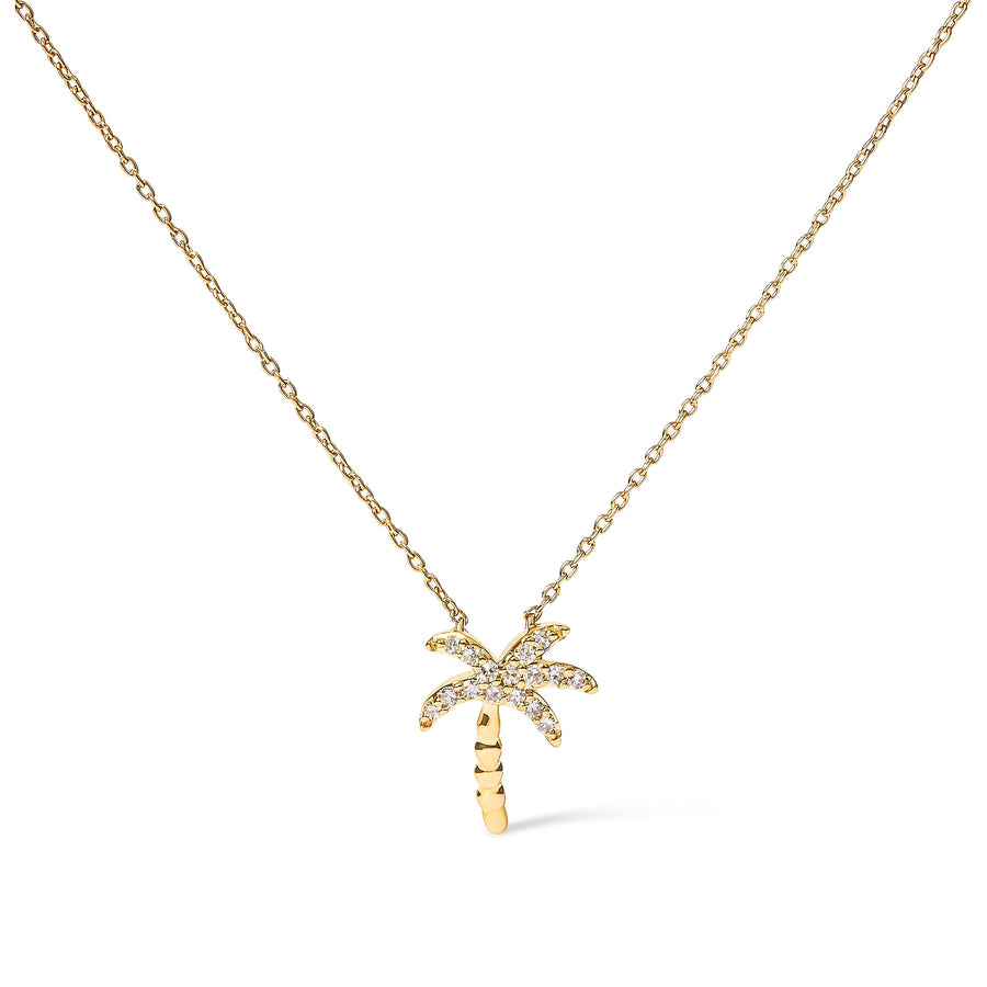 10K Yellow Gold 1/10 Cttw Round Diamond Palm Tree 18