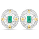 0.69 Carat Genuine Zambian Emerald and White Diamond .925 Sterling Silver Earrings