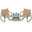 3 Piece Rocking Bistro Chairs and Side Table Set with Storage Bag-Brown