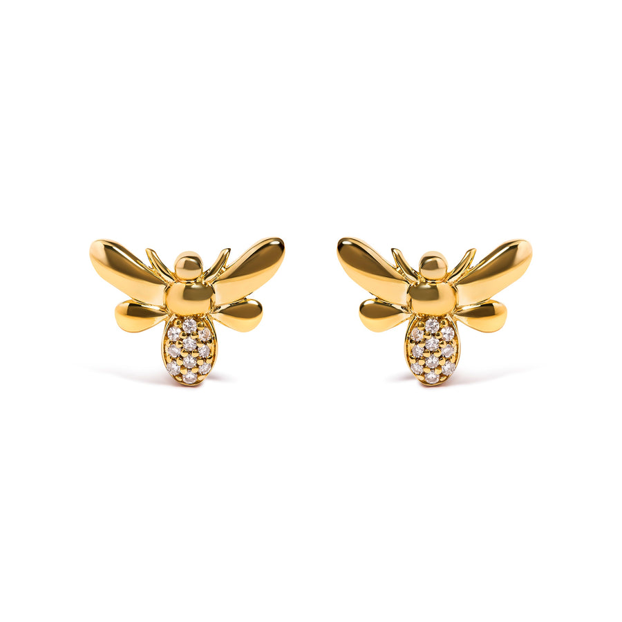 10K Yellow Gold Diamond Accented Bumble Bee Stud Earring (H-I Color, I1-I2 Clarity)